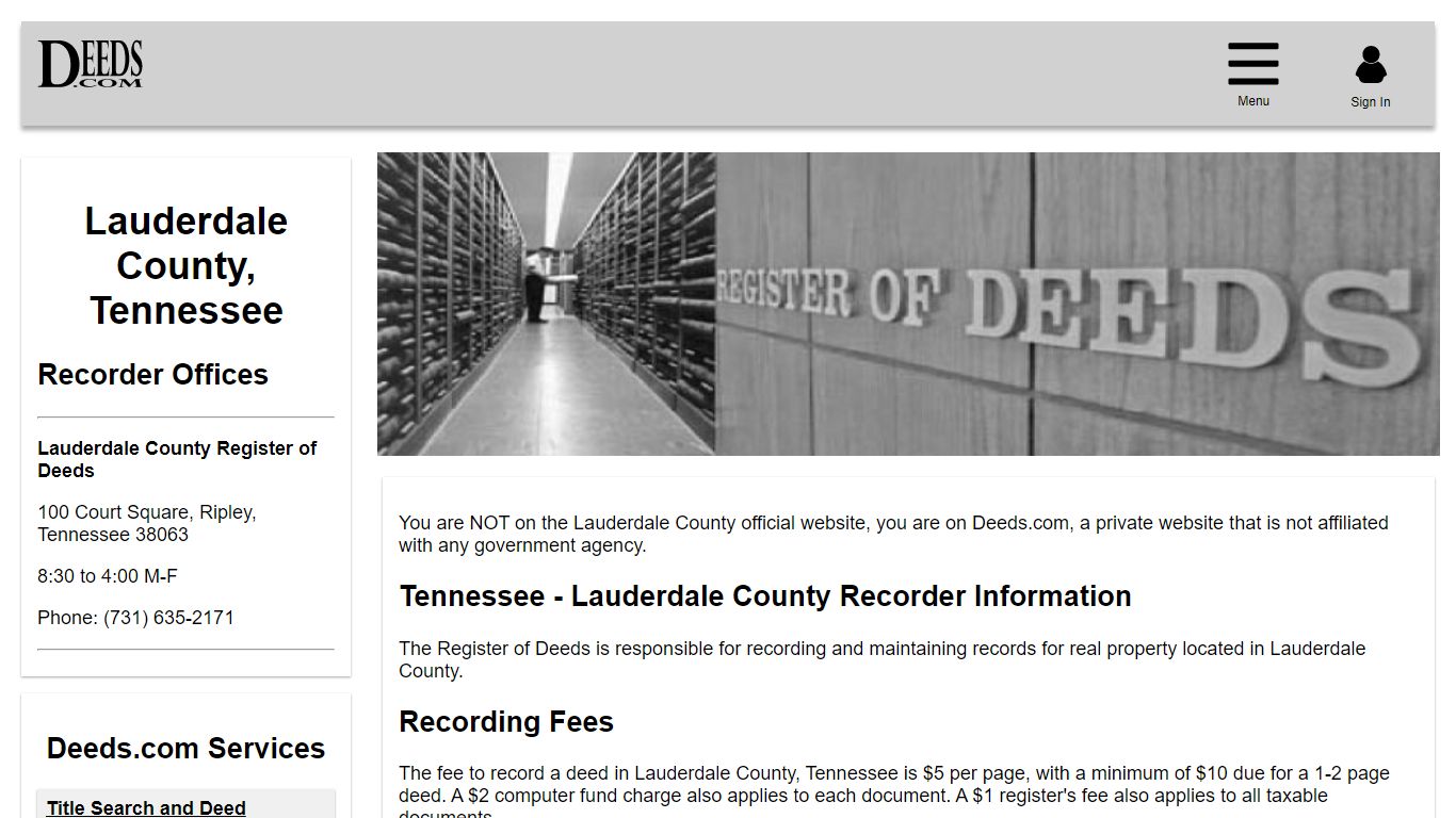 Lauderdale County Recorder Information Tennessee - Deeds.com