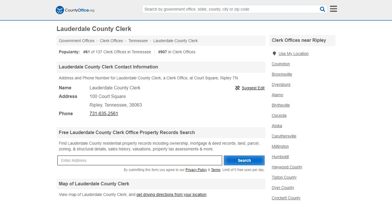 Lauderdale County Clerk - Ripley, TN (Address and Phone)